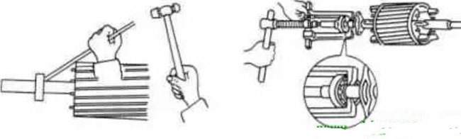 圖1-1-3使用拉拔器拆卸軸承。圖1-1-4取下軸承的絲錐